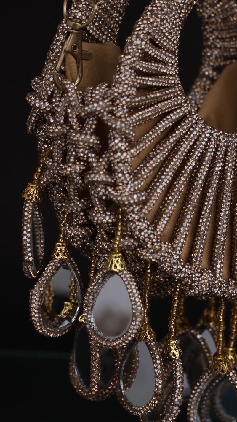 Crystal Halo Embellished Bag - Golden