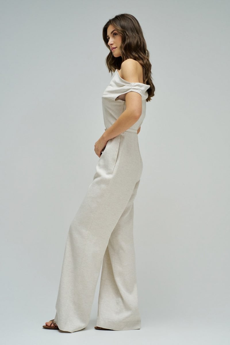 Light Pearl White One-Shoulder Wide-Leg Jumpsuit