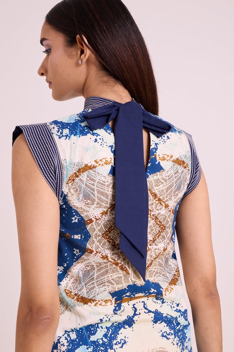 Ice Blue Printed Top and Divided Skirt Co-ord Set