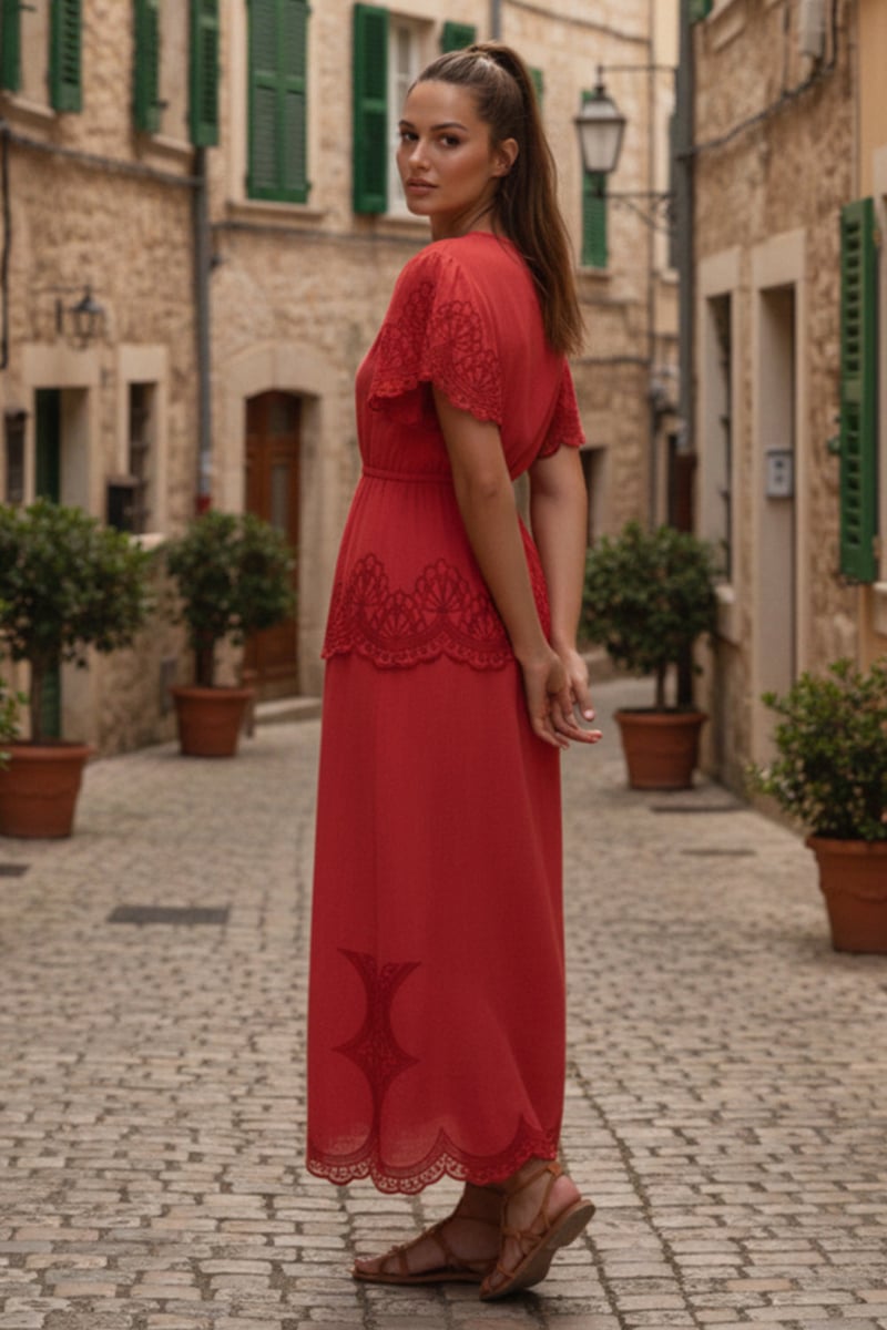 Pink Scallop Embroidered Top and Maxi Skirt Co-ord Set