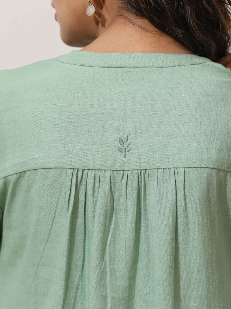 Mint Green Cotton Linen Straight Kurta Pant Set