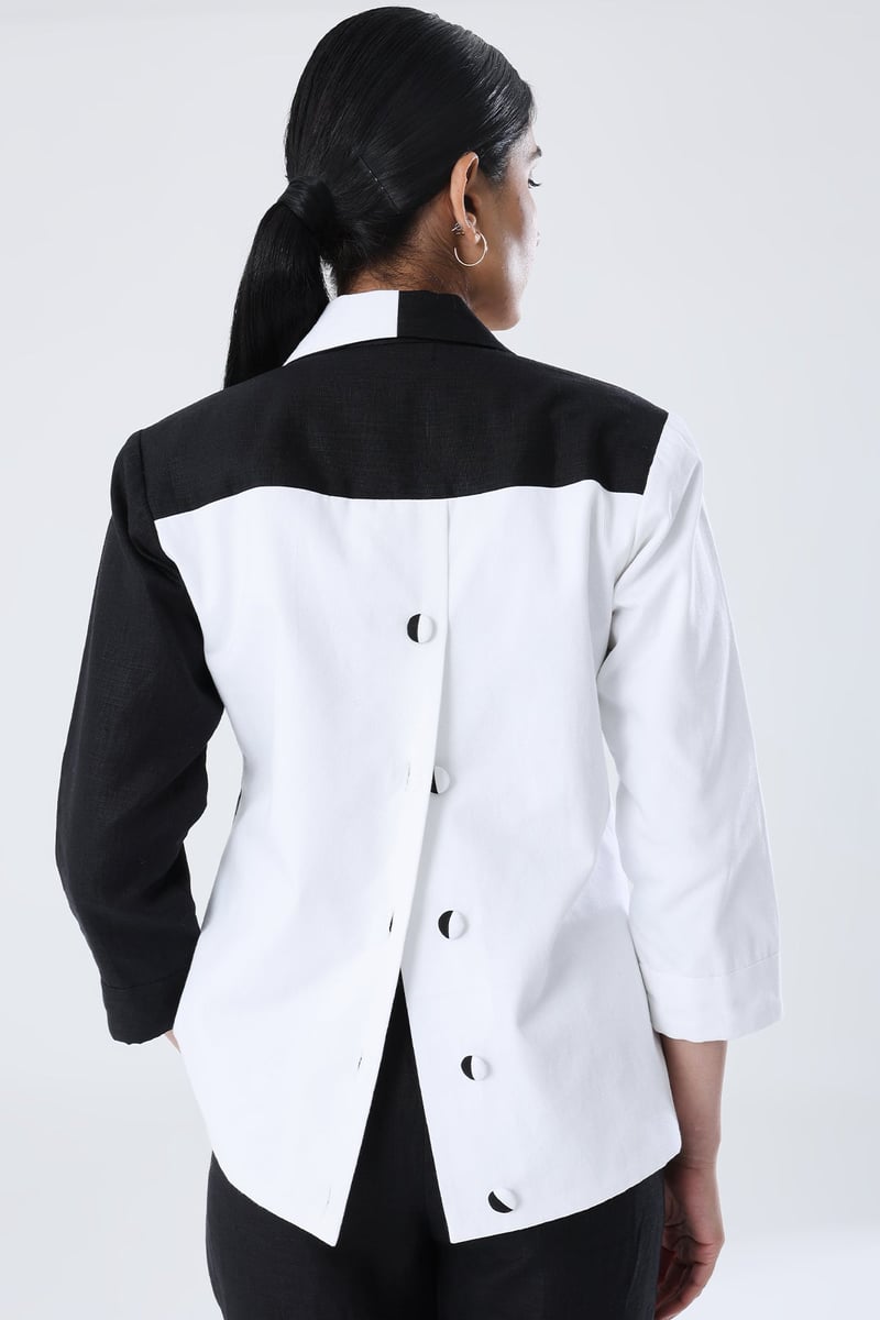 Black and White Colorblock Double-Breasted Blazer