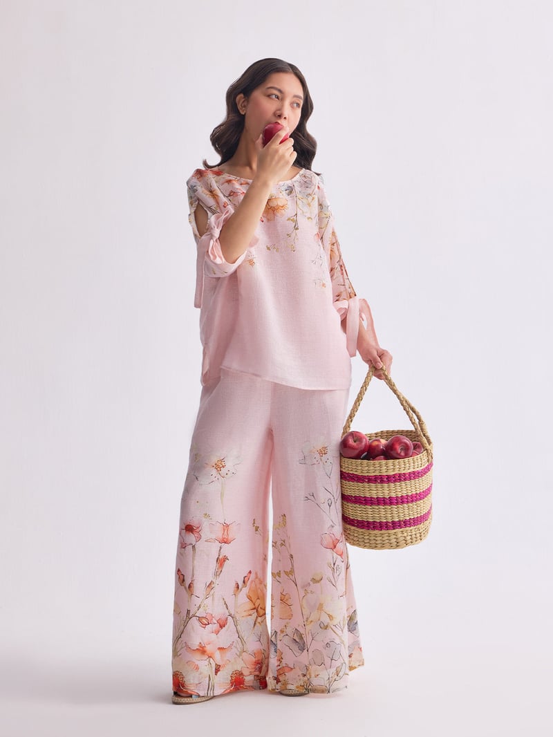 Spring Bloom Gauze Linen Cape and Palazzo Co-ord Set