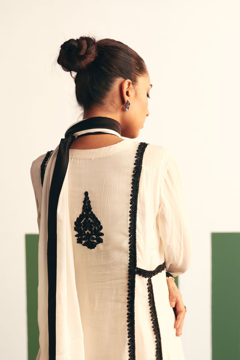 Ivory Anarkali Kurta Set with Black Embroidery