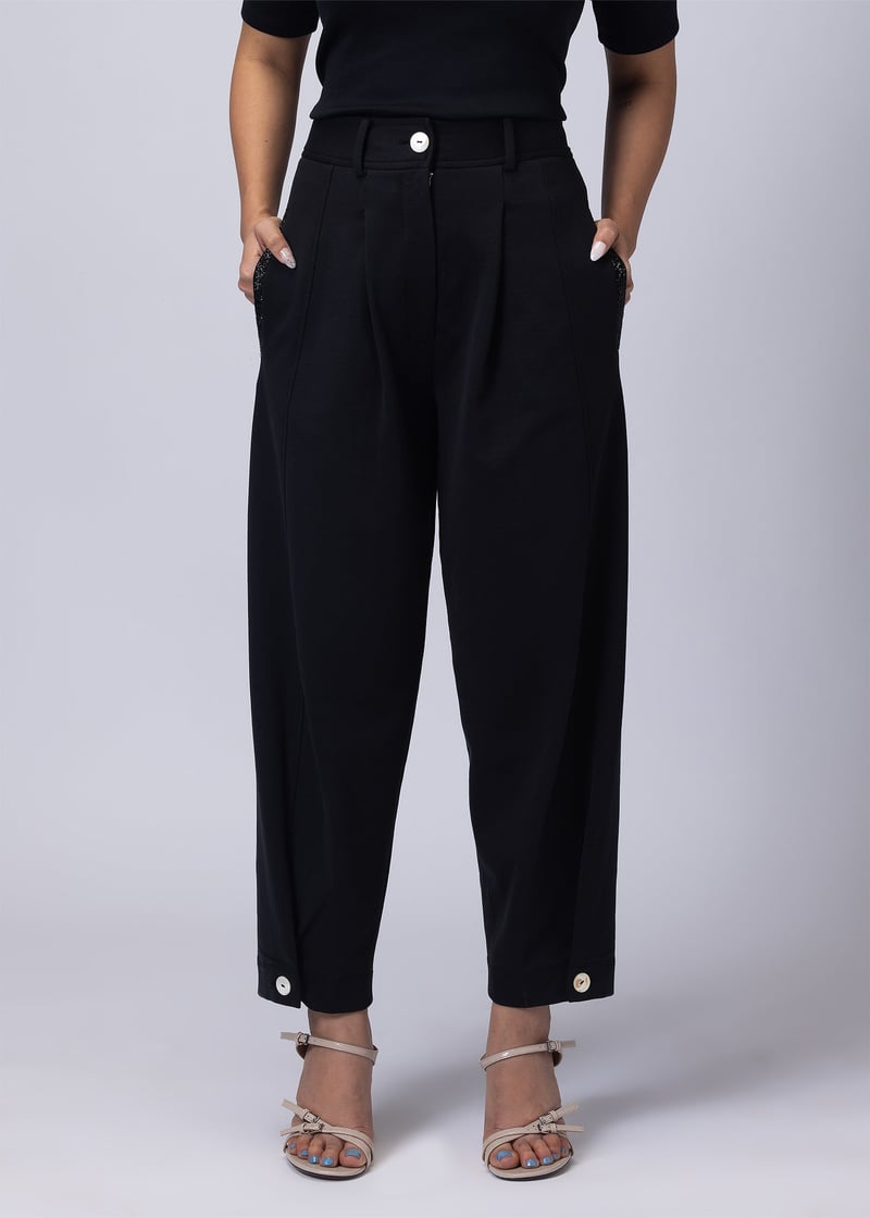Carbon Black High-Rise Barrel-Leg Trousers
