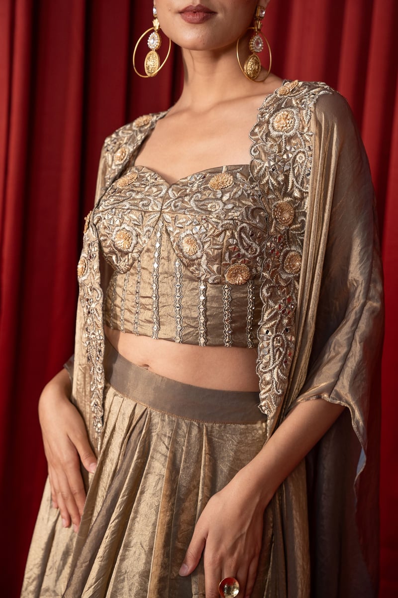 Champagne Gold Shimmer Tissue Co-ord Set with Cape