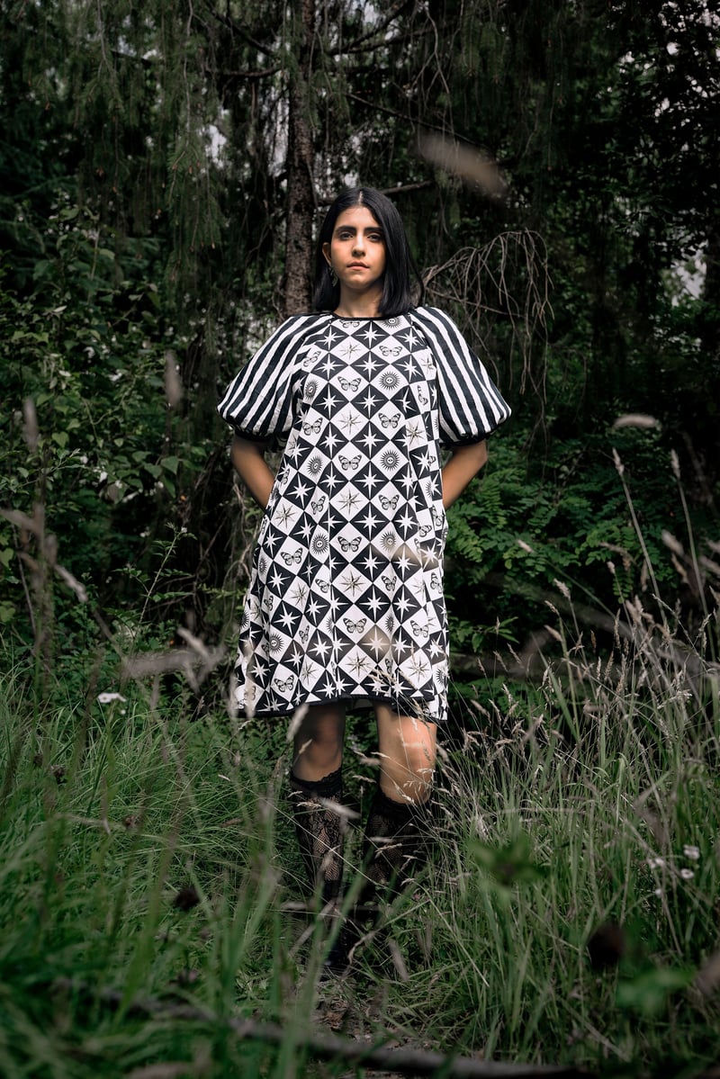 White/Black Oversized Celestial Print Mini Shift Dress