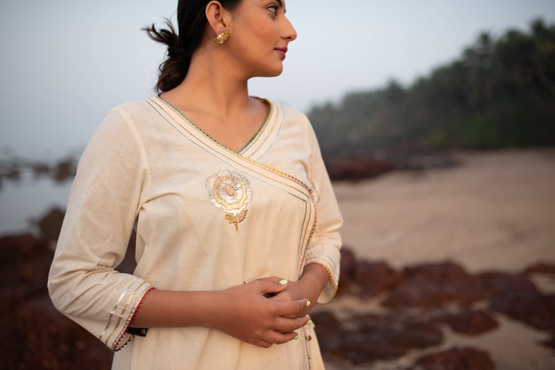 Ivory Wrap Kurta and Draped Salwar Co-ord Set
