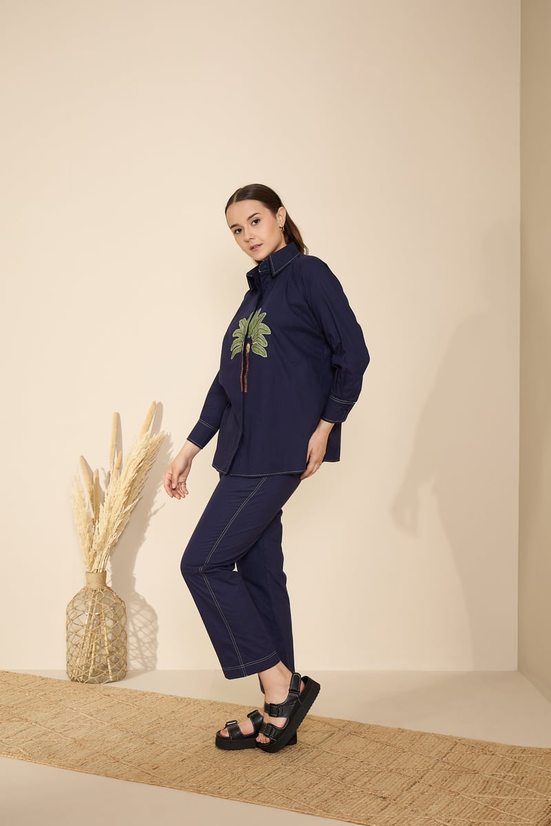 Endless Blue Cotton Poplin Shirt and Pants Co-ord Set