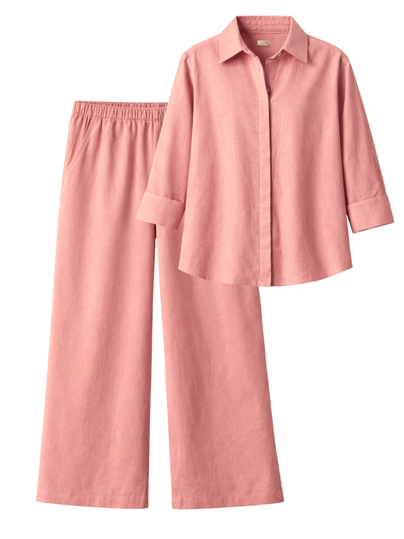 Rose Pink Linen-Blend Shirt and Wide-Leg Pants Co-ord Set