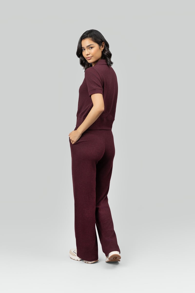 Burgundy Ottoman Rib Flared Lounge Pants
