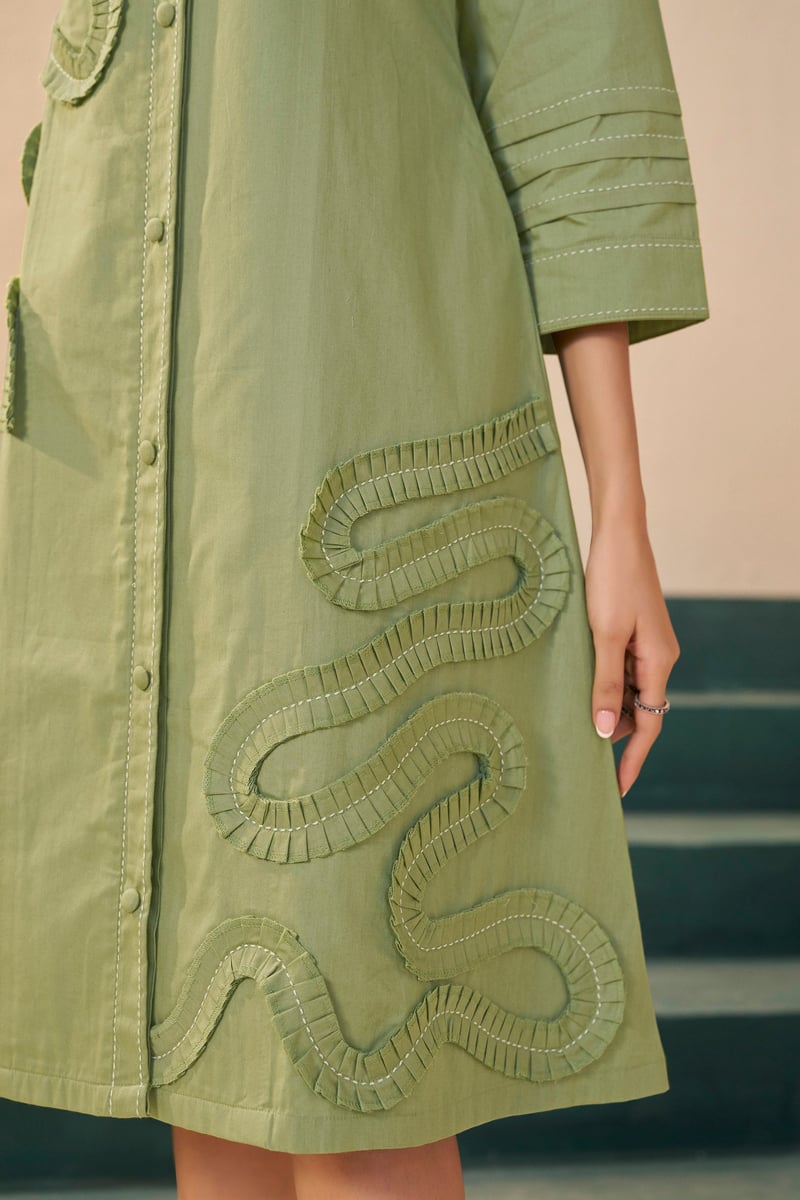 Orange Midi Shirt Dress with Tonal Applique