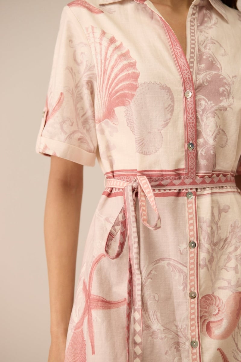 Marine Mauve Sea-Life Print Mini Shirt Dress