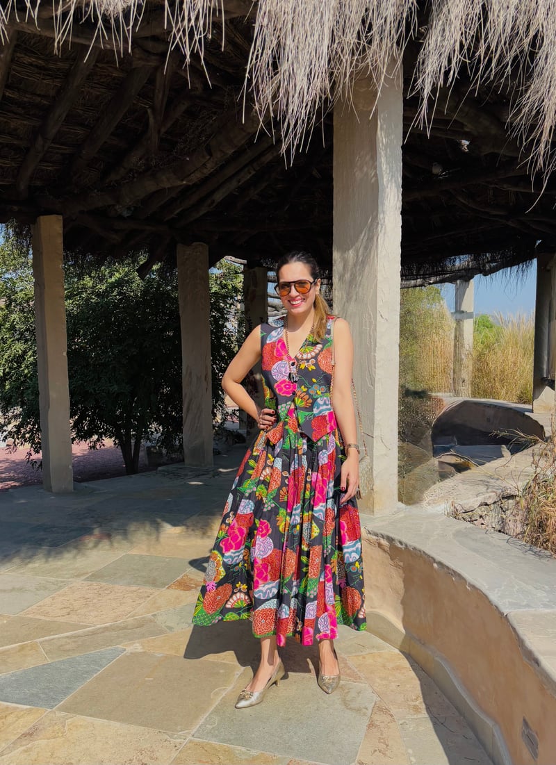 Printed Waistcoat and Midi Skirt Co-ord Set