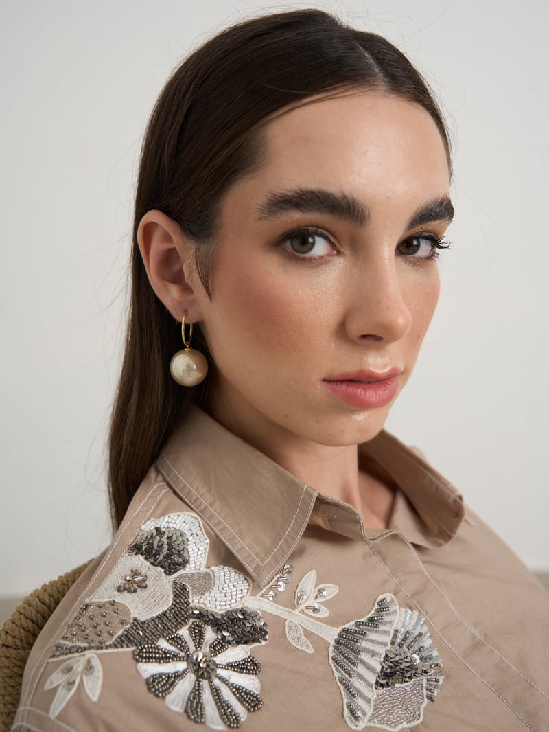 Beige Embroidered Cotton Shirt and Pants Co-ord Set
