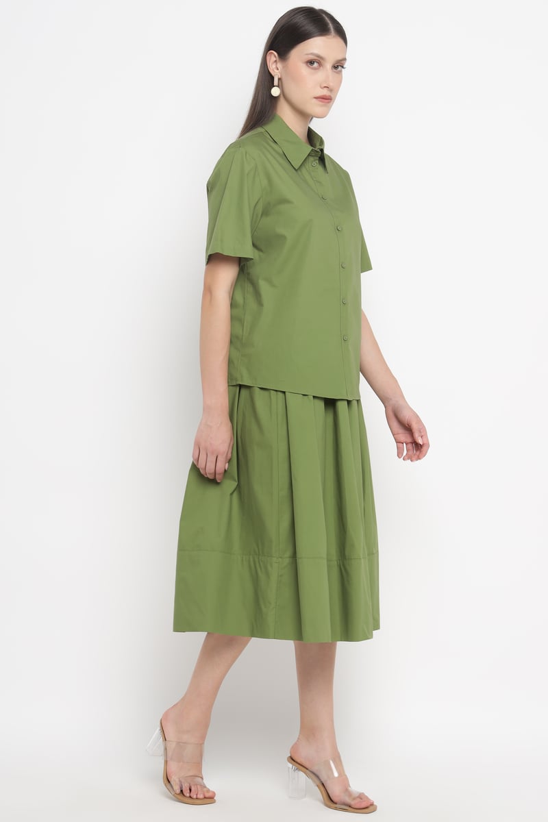 Olive Green Button-Down Shirt with Half Sleeves