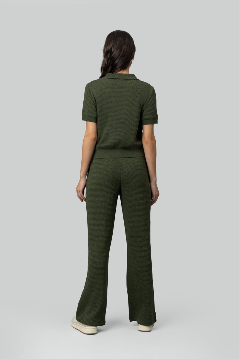 Olive Ottoman Rib Wide-Leg Lounge Pants