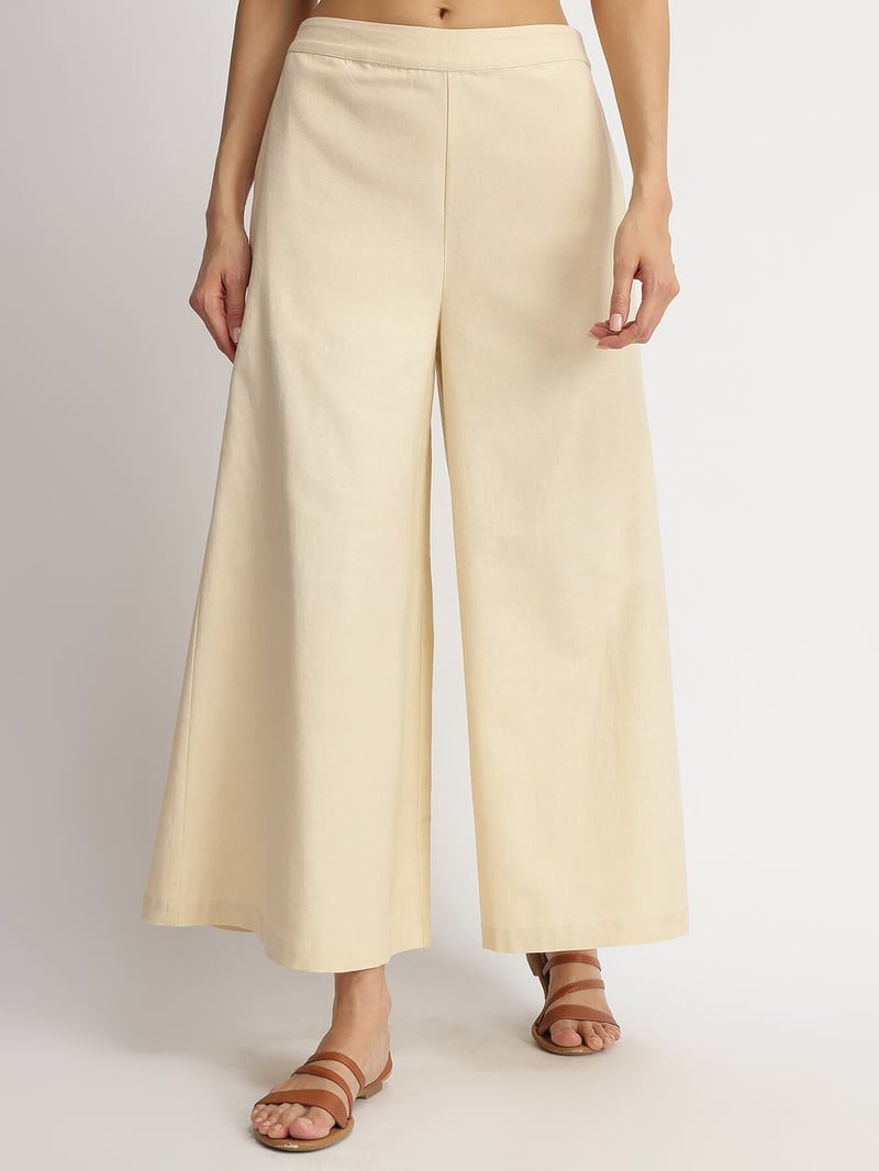 Linen Blend Solid Co-ord Set - Beige