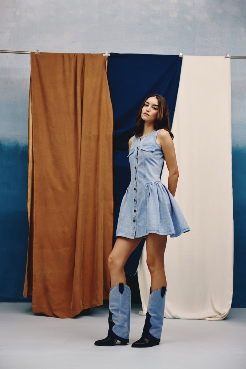 Light Wash Blue Button-Front Denim Mini Dress
