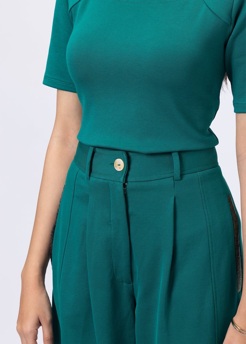 Pine Green High-Rise Barrel-Leg Trousers