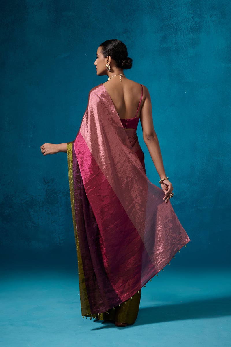 Multicolour Striped Metallic Tissue Saree