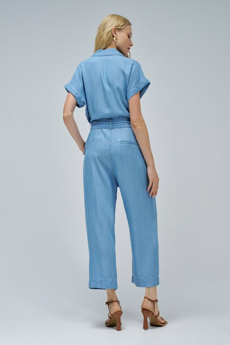Blue Lightdenim Belted Wide-Leg Jumpsuit