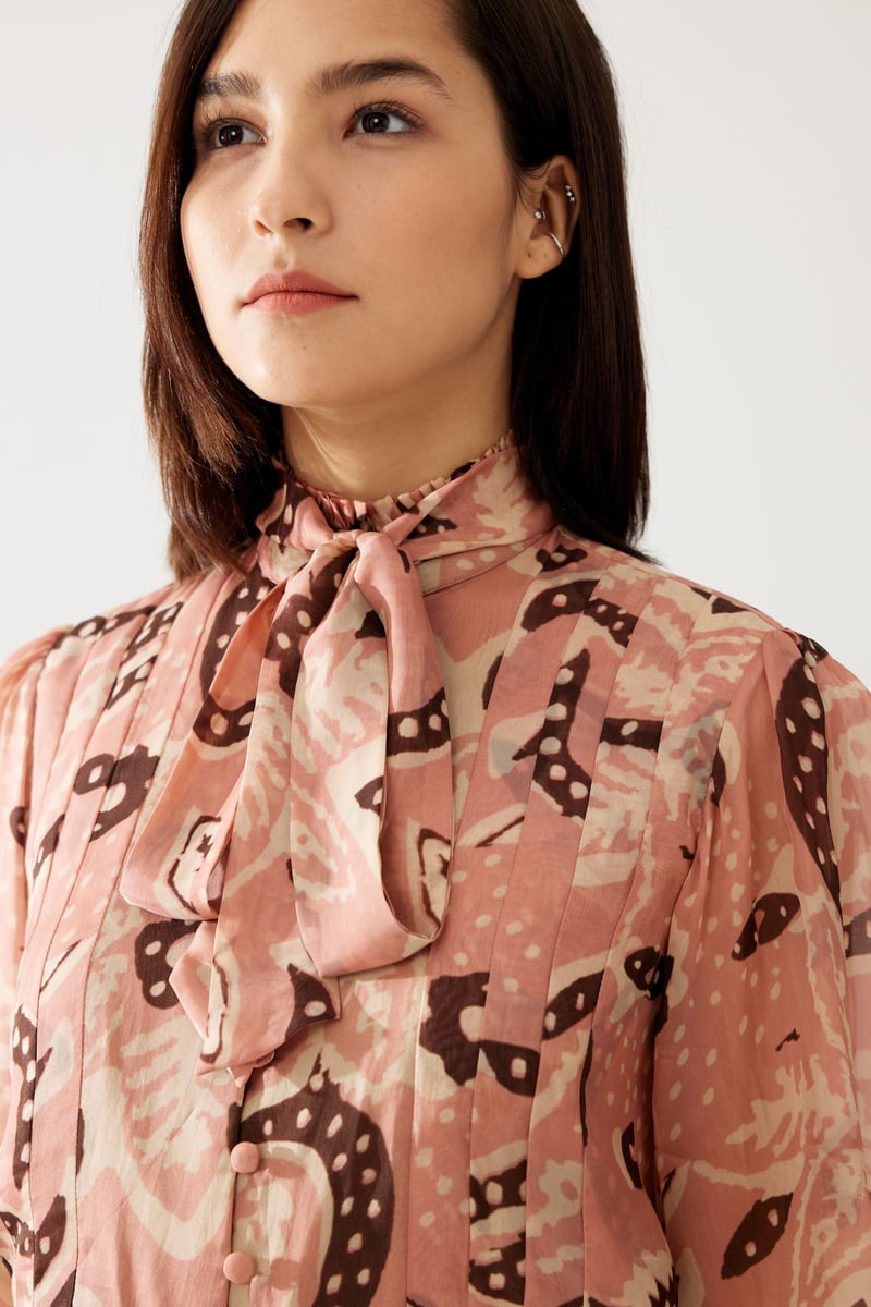 Peach And Cream Floral Bow Tie Top