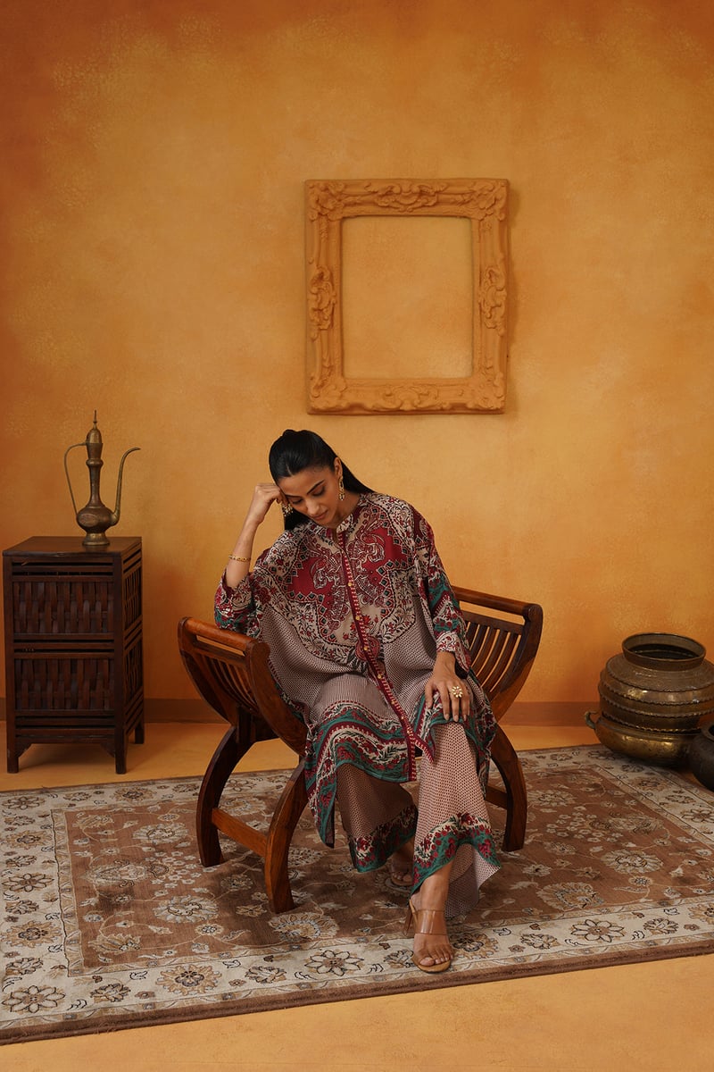 Printed Kaftan Top and Wide-Leg Pants Co-ord Set