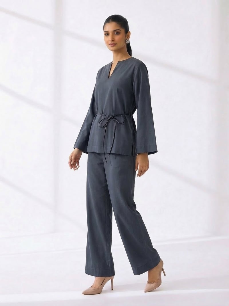 Charcoal Grey Tunic and Wide-Leg Pants Co-ord Set