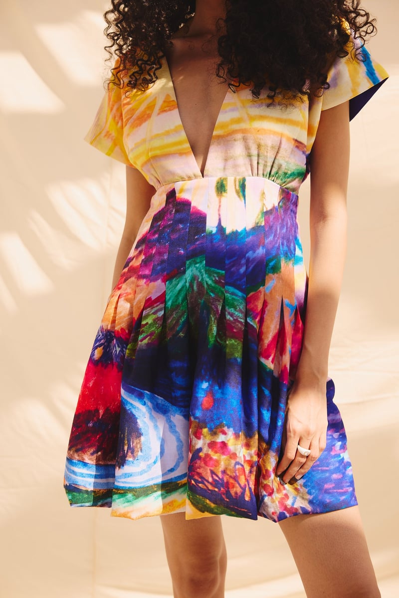 Multicolor Abstract Print Fit and Flare Mini Dress