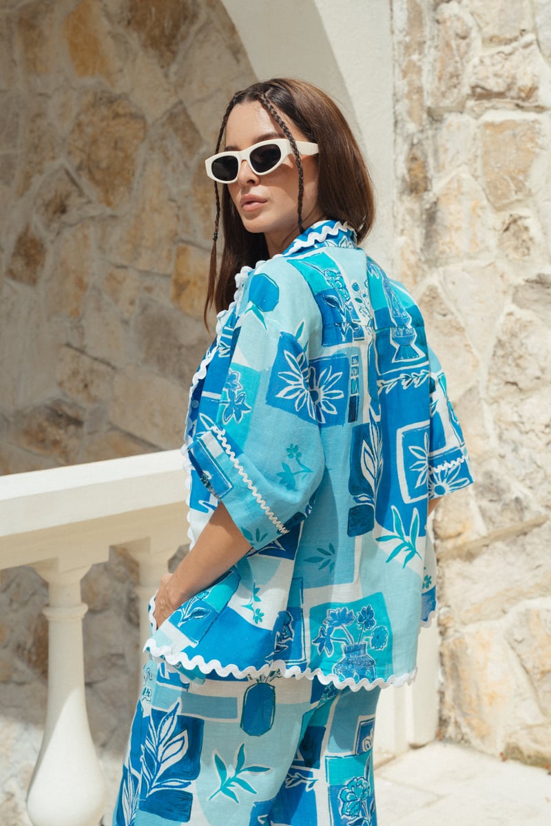 Blue/White Tropical Patchwork 3-Piece Co-ord Set
