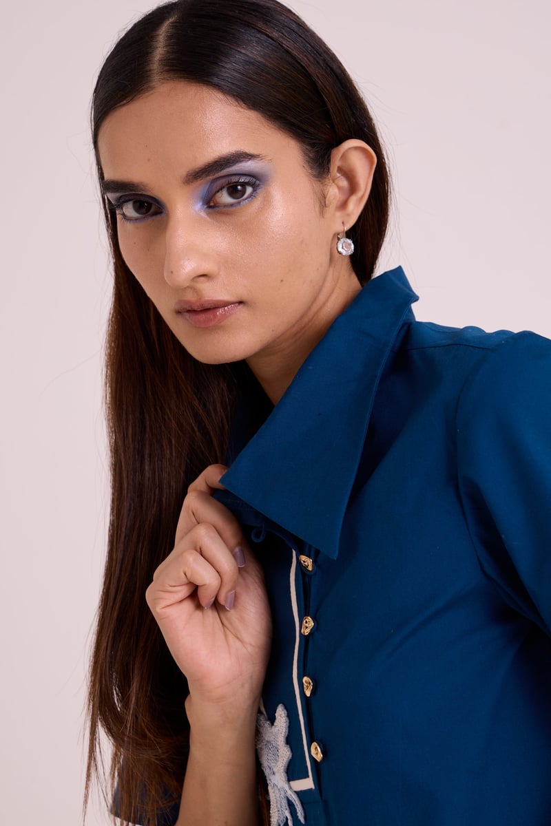 Cobalt Blue Shirt and Wide-Leg Pants Co-ord Set