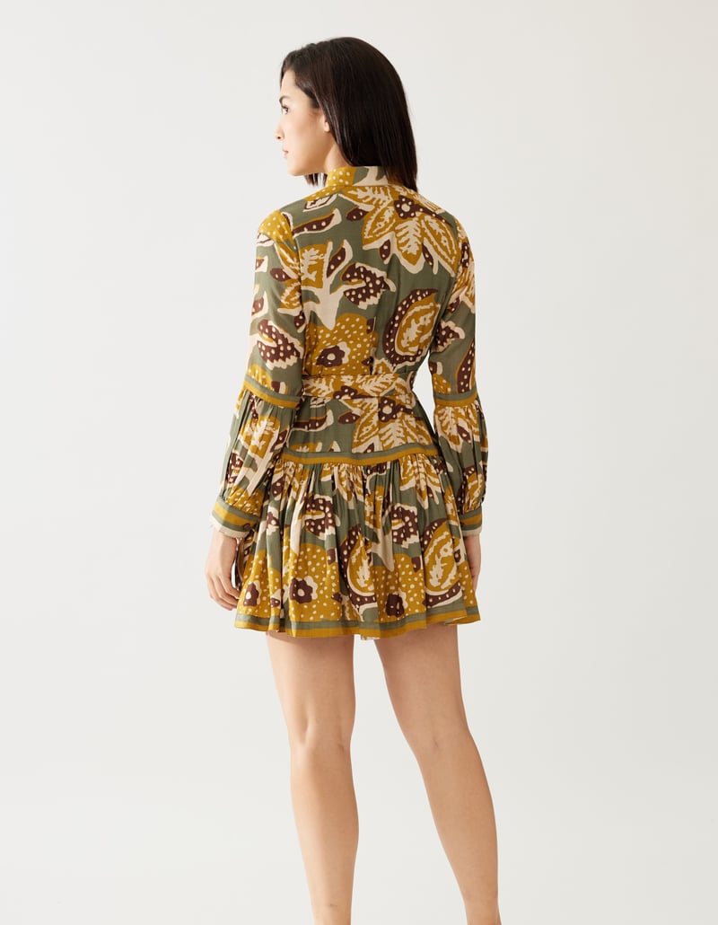 Olive And Mustard Floral Short Dress