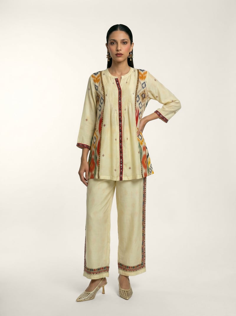 Off-White Printed Kurta and Wide-Leg Pants Co-ord Set