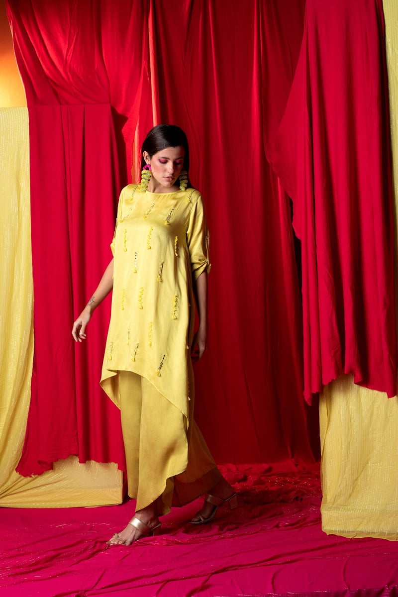 Lime Green High-Low Tunic and Palazzo Co-ord Set