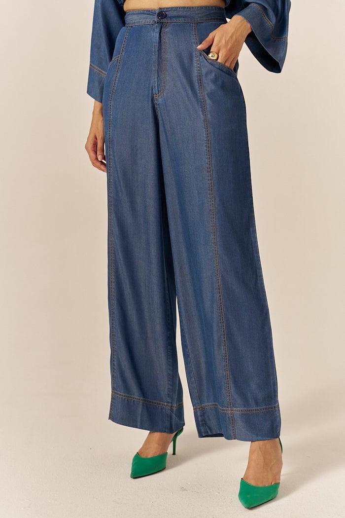 Blue Lapel Shirt and Flared Pants Co-ord Set