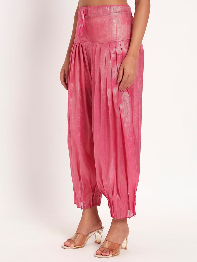 Rose Pink Cotton Tissue Anarkali Kurta Set with Dupatta