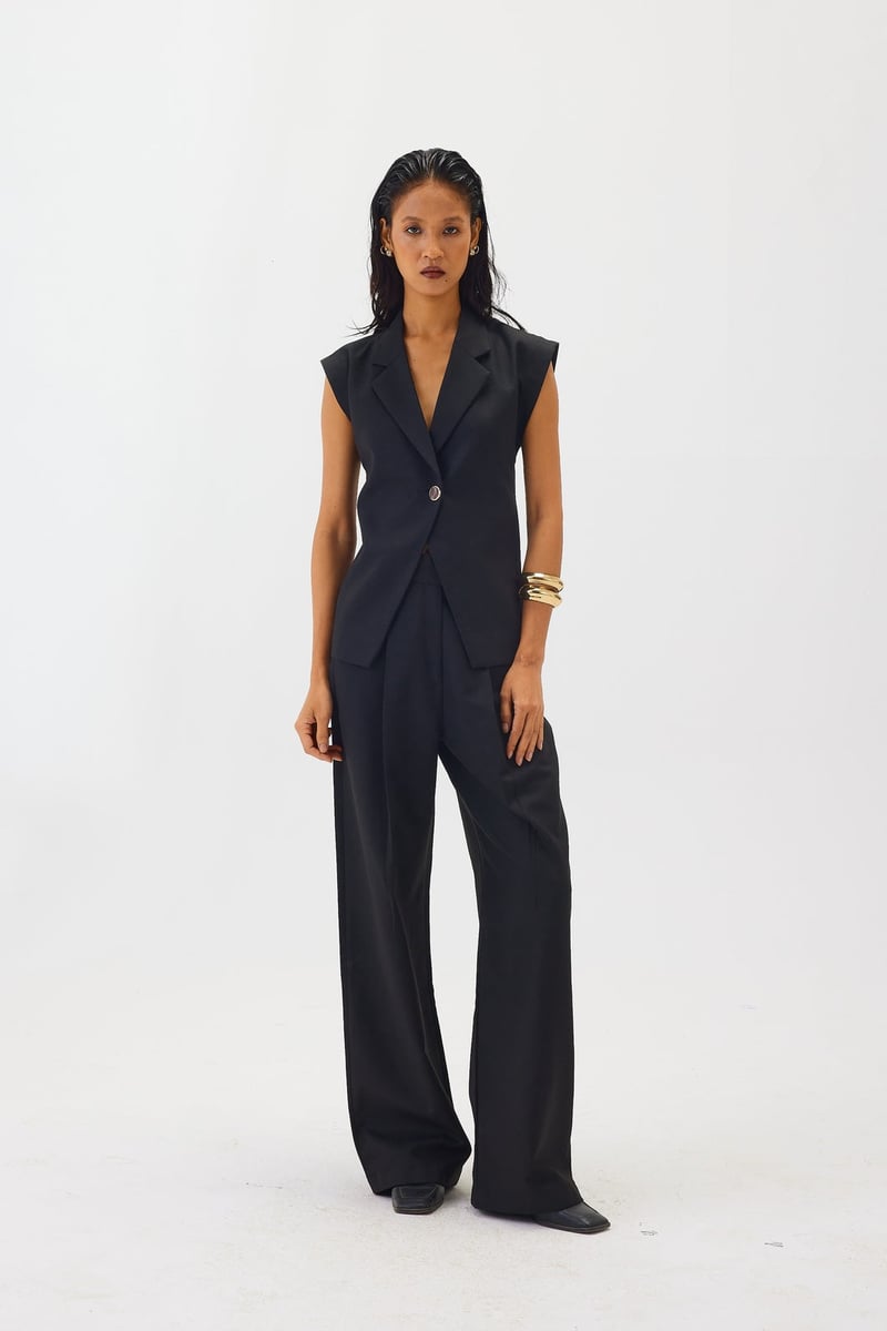 Black Tailored Longline Waistcoat with Notch Lapels