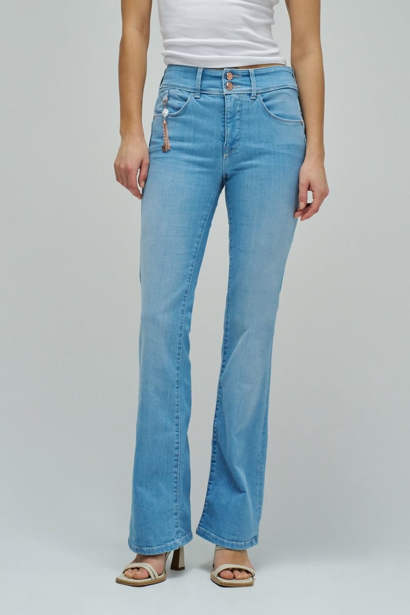 Light Wash Mid-Rise Bootcut Jeans with Double Button