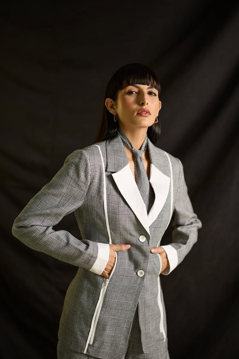 Grey and White Checked 3-Piece Co-ord Set