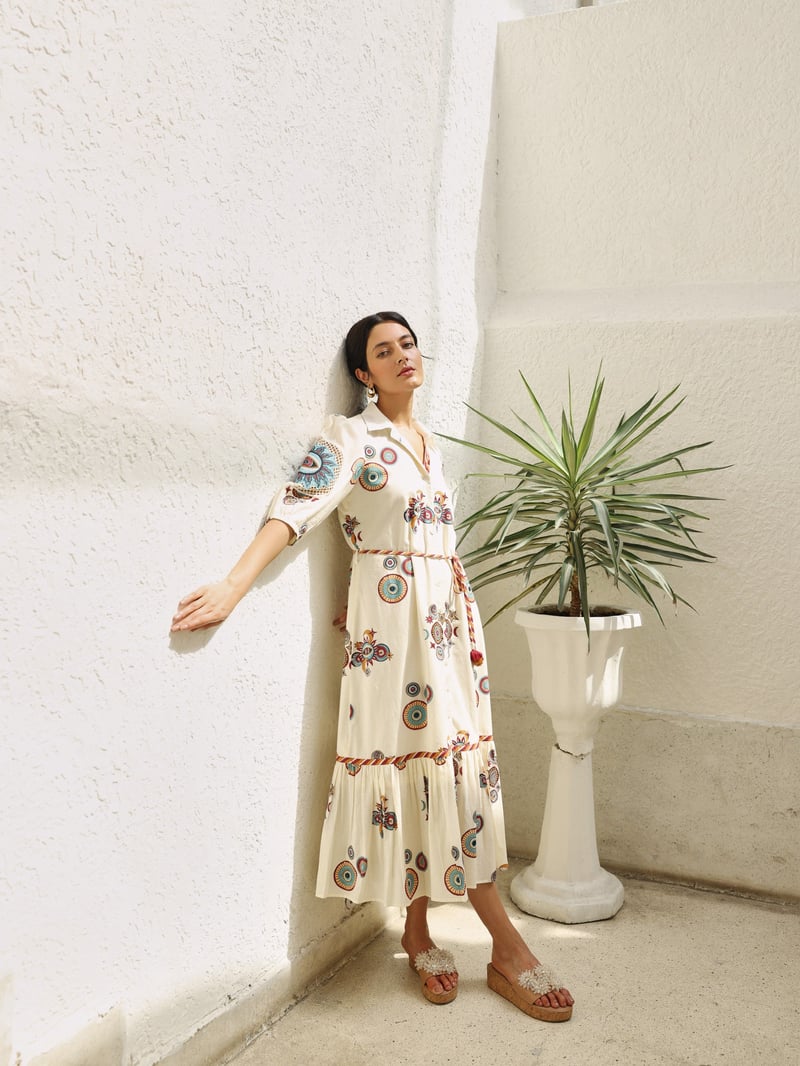 Maroon & Mustard Sun & Moon Long Dress