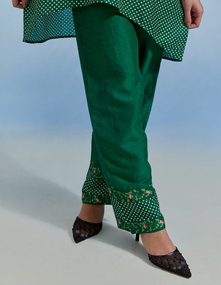 Forest Green Floral Print Kurta and Pant Co-ord Set