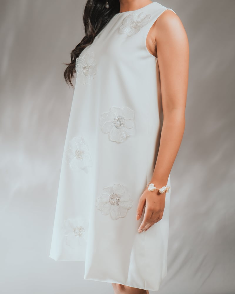 Ivory A-Line Knee-Length Dress with 3D Floral Applique