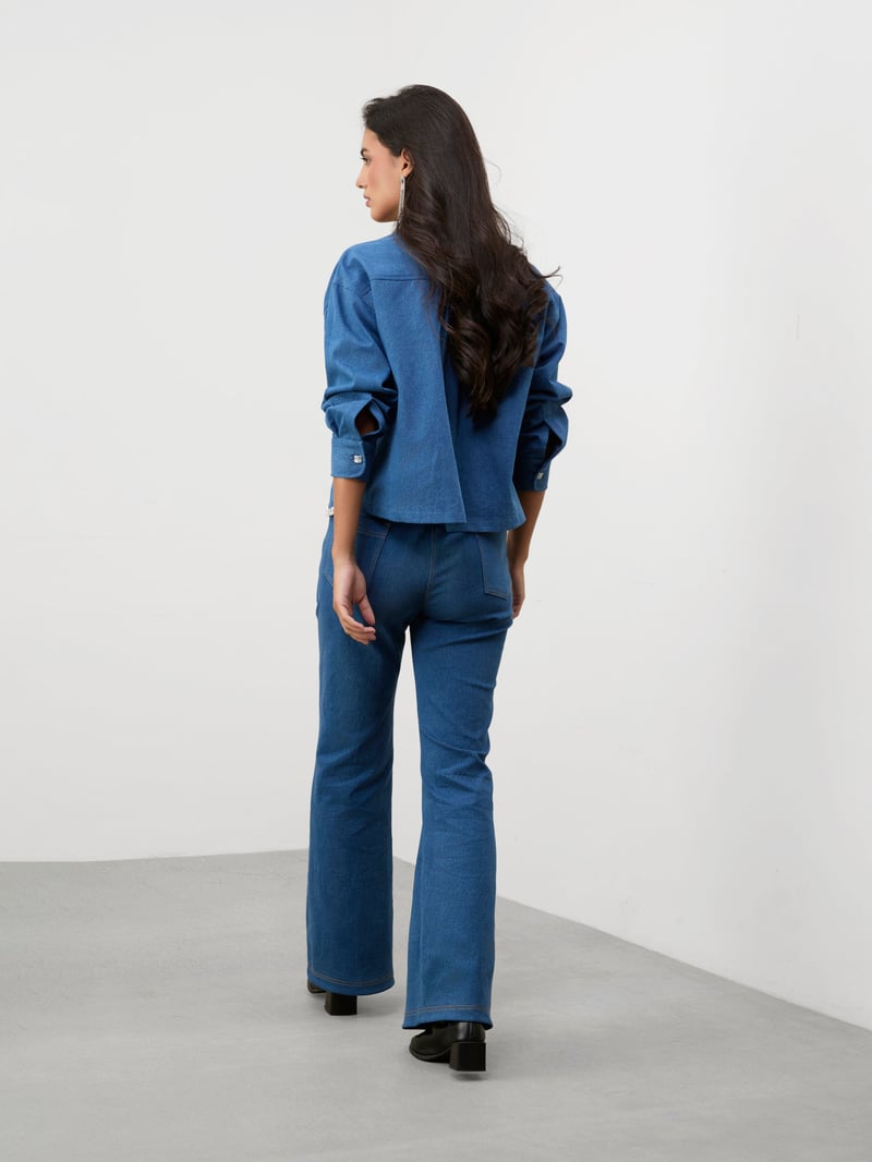 Medium Blue High-Rise Wide-Leg Bootcut Jeans