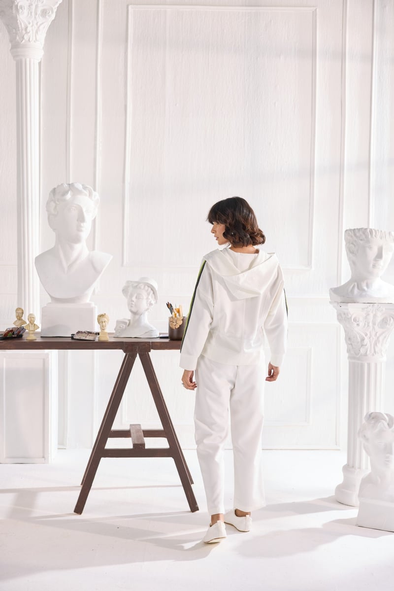 White Crepe Trackset Co-ord with Contrast Tape