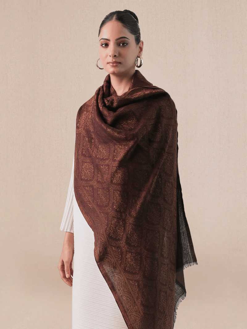 Wool Reversible Zari Stole
