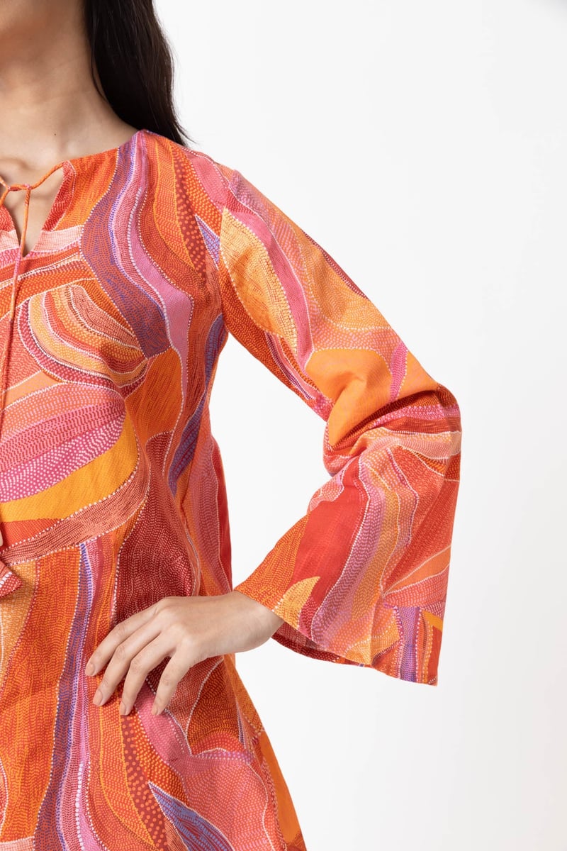 Orange/Multicolor Abstract Print A-Line Mini Dress