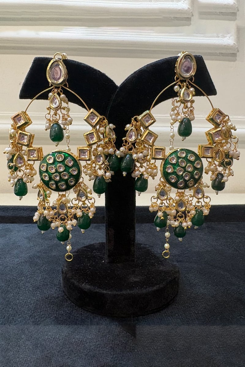 Emerald Royale Polki Chandbali Earrings