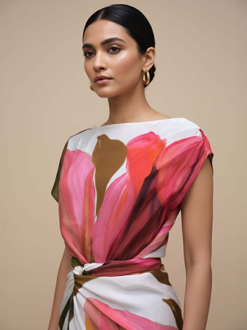 Multicolor Floral Wrap Tie Maxi Co-ord Set