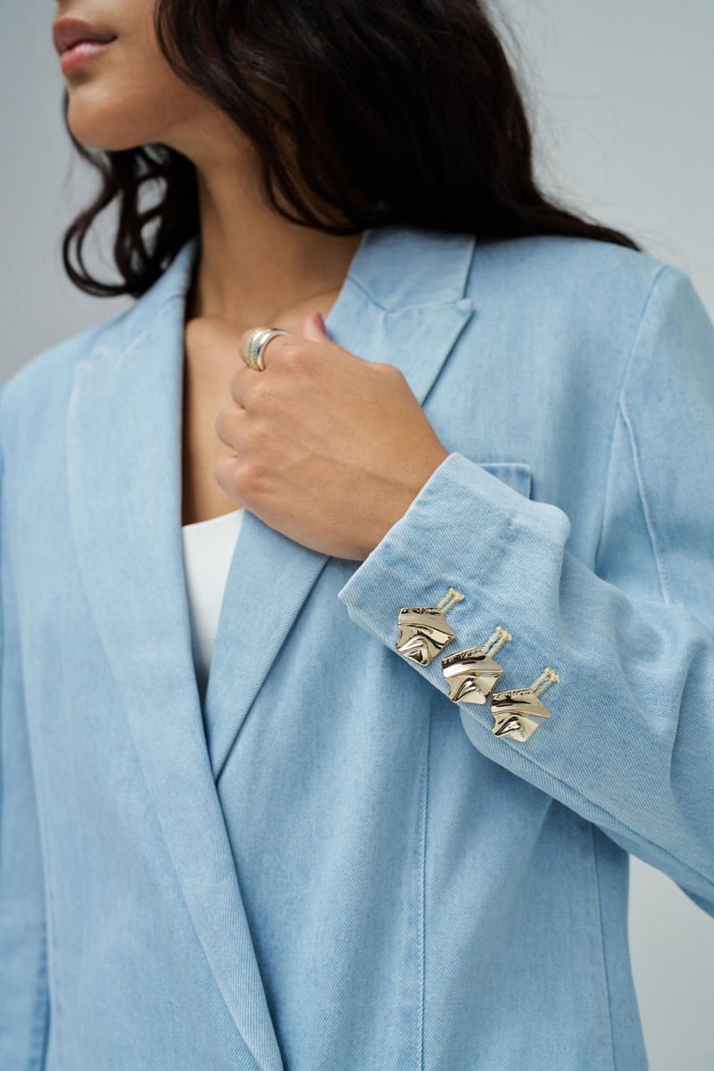 Light Blue Tailored Double-Breasted Blazer Jacket